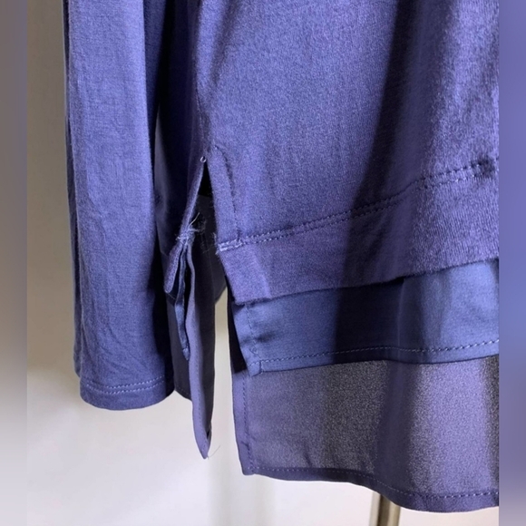 White House Black Market slate blue metallic trim scoop neck top L - Picture 5 of 12